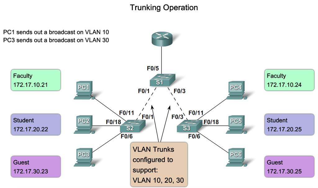 Explain the Role of Trunking VLANs in a Converged Network Describe how a