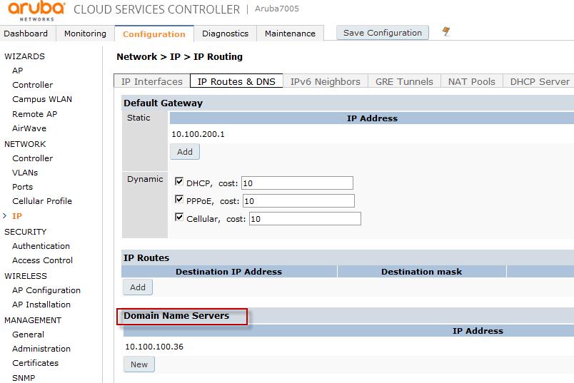Configure the Aruba controller The this example the wizard for campus WLAN is completed. We have a SSID, "Guest", and no use of MAC authentication.