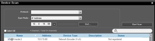 Network Video Recorder Protocol: Select the protocol or manufacturer of the device to scan.