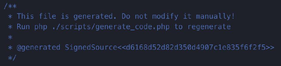 Signing of generated code Key ideas: Generate hash code from generated code. Prevent diffs that change the generated code.