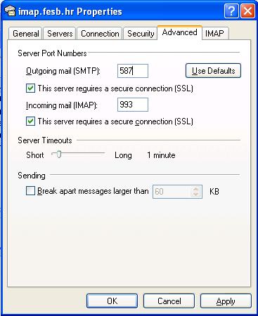 SMTP: 587 i kliknuti na This server requires a secure connection (SSL) f.