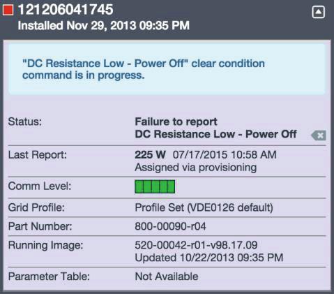 Method 1: Clear this Error Using Enlighten Log in to Enlighten and access the system. Click the Events tab. The next screen shows a current DC Resistance Low - Power Off condition for the system.