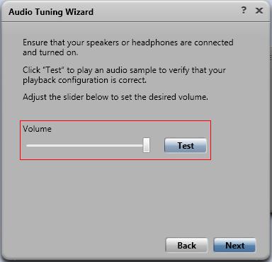 Test the Speaker Volume by clicking Test. Click the Next button.