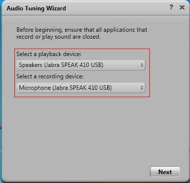 Select (Jabra SPEAK 410 USB) for both playback and recording