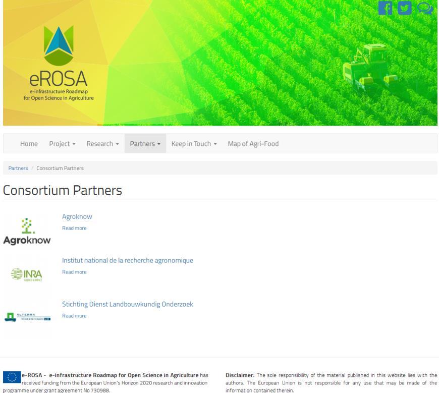 Figure 4: Partners sub-category in the e-rosa website 1.2.