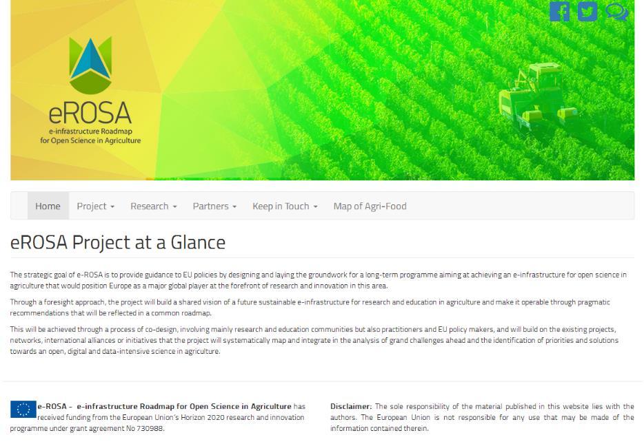 1.2 INFORMATION STRUCTURE Towards an e-infrastructure Roadmap for Open Science in Agriculture e-rosa This section emphasizes on the hierarchy of the different webpages upon which the website is built.