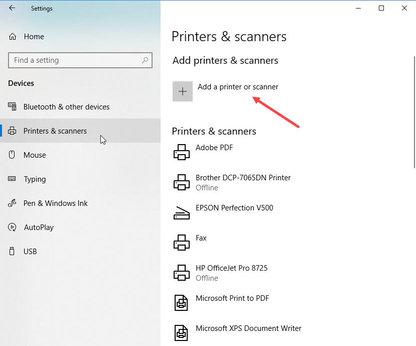 4. Select Printers and Scanners then click Add a printer or scanner : 5.