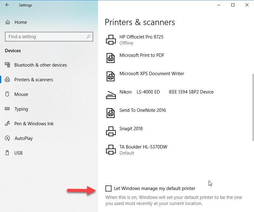 of the Settings dialog, then select Devices again, then Printers and Scanners.