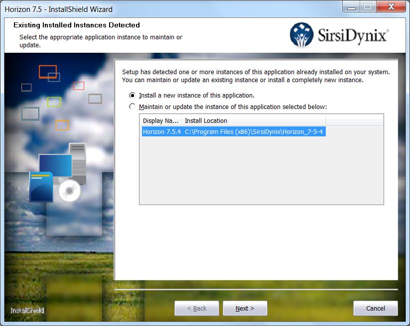 At the Existing Installed Instance Detected screen,