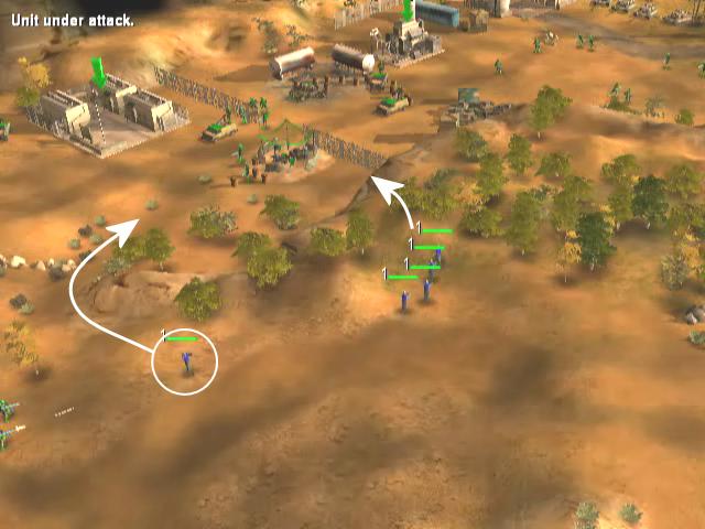This scene was taken from Command and Conquer: Generals from EA Games. is often on the motion of a complicated robotic system in a relatively simple environment.