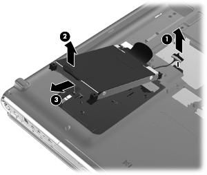 9. Tvirtai patraukite plastikinę auselę (1) ant standžiojo disko kabelio, kad atjungtumėte jį nuo sisteminės plokštės. 10.
