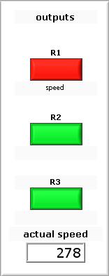 6.2 Status window The status window (Fig. 10) shows the current speed of the connected device and the states of the three outputs (DSL.R) or the three relays (DSL.E) through indicator lights.