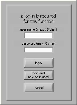 After entering the user name and (if required) the password, the user can choose between Log-in and Log-in and new password. Fig.