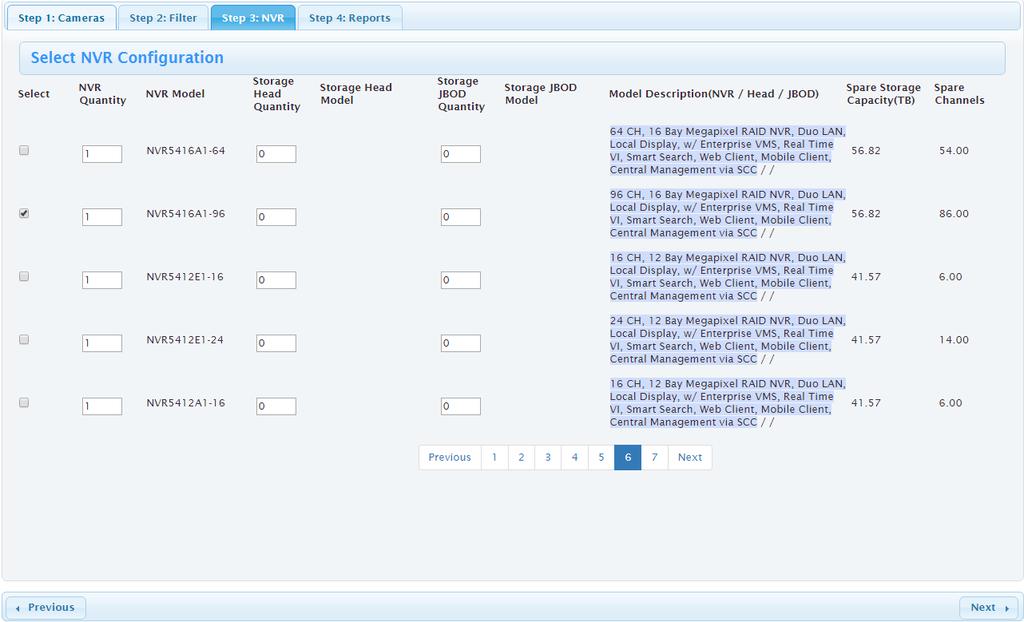 Surveon NVR Selector (Step 3) Step 3 : The tool will list