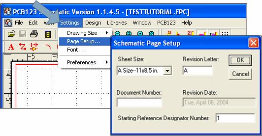 4. You can edit the information in the title block by going to Settings Page Setup Schematic Page