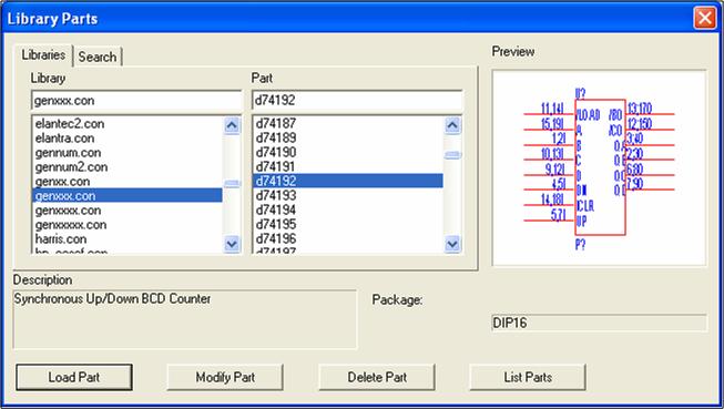 Inserting and Editing Schematic Parts There are 3 different ways of adding parts to your schematic diagram. Library Parts Dialog Using the Parts Bin Duplicating Existing Parts Library Parts Dialog 1.