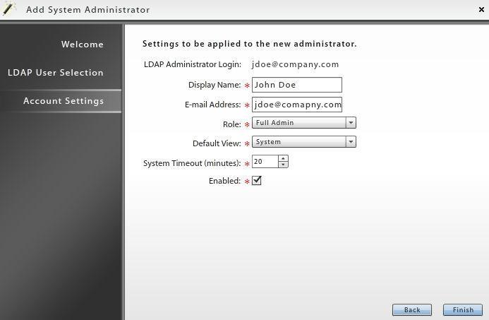 Select an LDAP server and brwse the LDAP flders/grups t select the administratr, r manually enter the administratr s LDAP