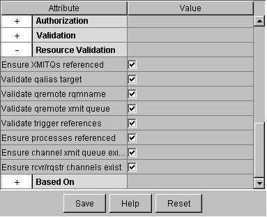 Controlling the Amount of Validation Testing Setting default validation rules for resources within a queue manager The queue manager Resource Validation settings section allows you to enable or