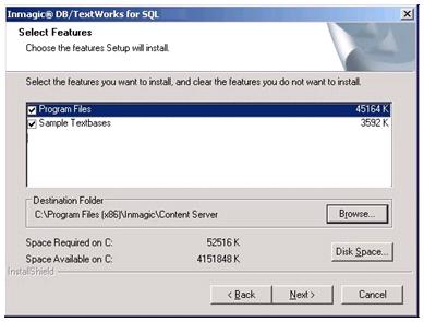 10. Select the features that you want to install, then click Next: o o Program Files: DB/TextWorks for SQL and DB/Text for SQL Importer.