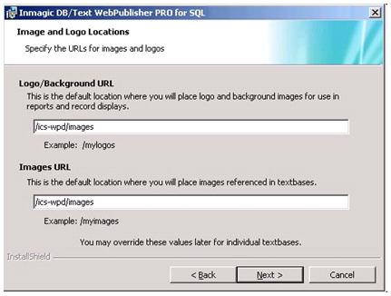 We recommend that you accept the default location (the virtual directory /ics-wpd/images) and store your images in the Images subfolder of the WebPublisher PRO installation folder.
