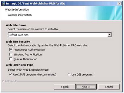 17. Follow the instructions below to use the Website Information dialog box to specify the IIS web site settings for WebPublisher PRO.