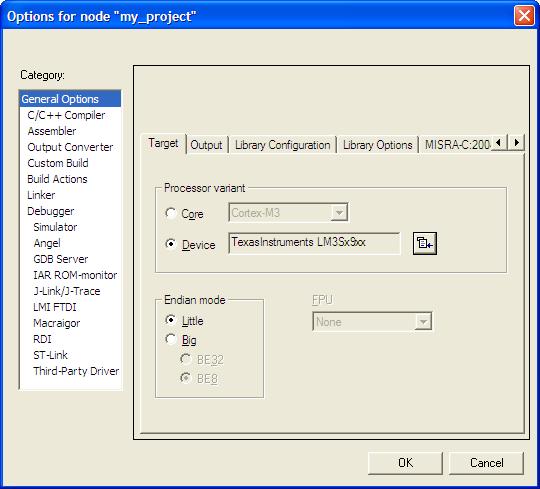 Before compiling and debugging the project, a few settings must be adjusted in the project options.