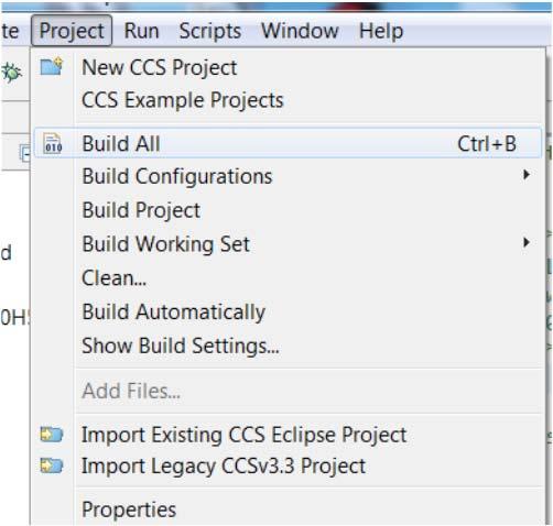 Figure 18. Building the project The next step is to build the project into an executable. Click on Project Build All.