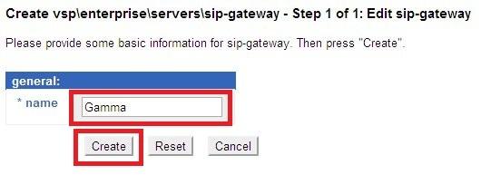 The Create vsp\enterprise\servers\sip-gateway - Step 1 of 1: Edit