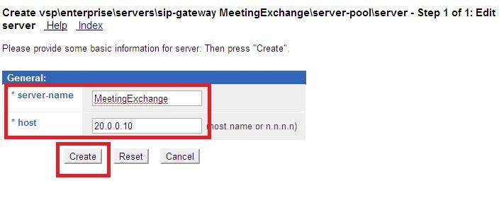 The Create vsp\enterprise\servers\sip-gateway MeetingExchange\server-pool\server - Step 1 of 1: Edit server page is