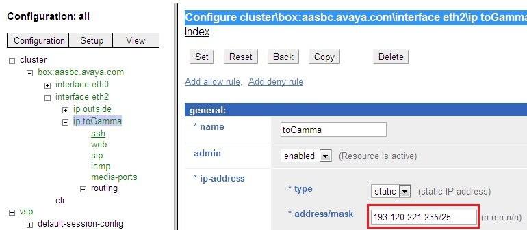 The Configure cluster\box:aasbc.avaya.
