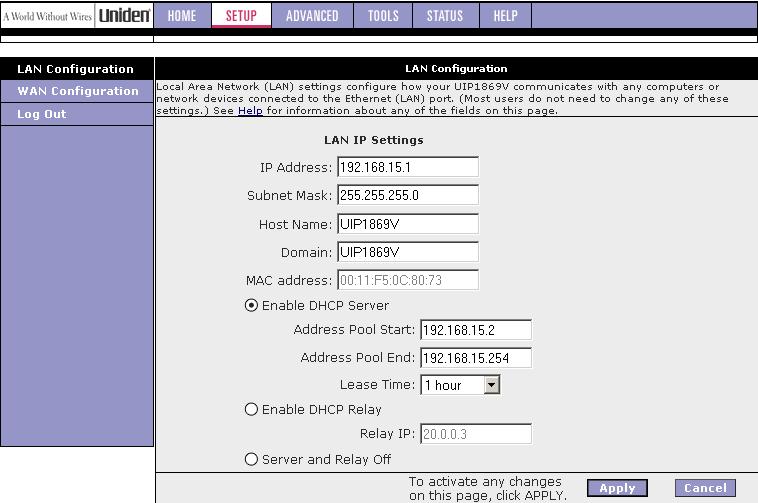 IP Address The LAN IP address identifies your UIP1869V system to your stand-alone computer or network. This is the address you enter in your browser to login to the system.