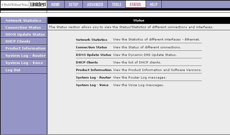 Screen Reference Status Screens This section includes a screen-by-screen reference for the fields and screens in the configuration utility's Status screens.