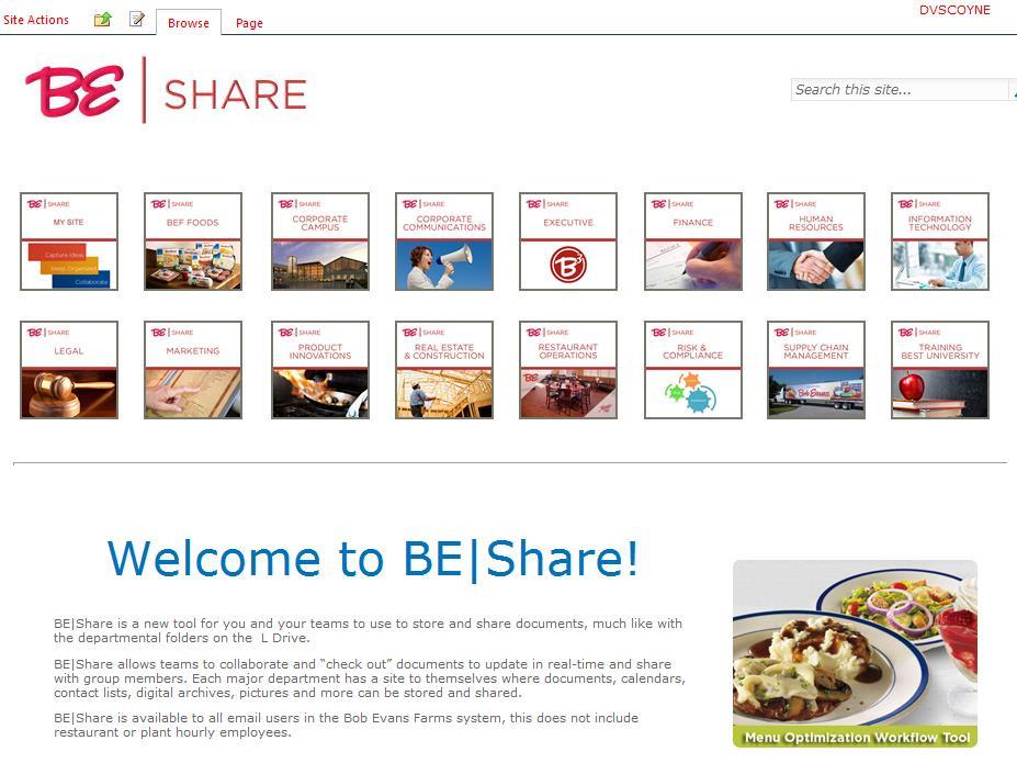 Introduction to BE Share Sites Your teams site is where you can access various information within SharePoint such as: Document Library where team documents are shared.