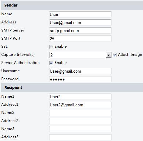 8. Configure relevant parameters of the sender and the recipient The following table describes some major parameters.