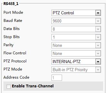 20. Select PTZ Control from the Port Mode drop-down list. The following table describes some major parameters.
