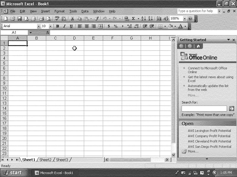 Name Box Title Bar Menu Bar Standard Toolbar Help Formatting Toolbar Formula Bar R o w H e a d i n g s Active Cell Sheet Tabs Mouse Pointer Column Headings Auto-Calculate Keyboard Indicators Status