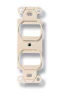 WORK AREA OUTLETS 4-Port Duplex Mounting Strap PART NUMBER 1339120-X X denotes color: -1=Almond, -2=Black, -3=White, -4=Gray, 1- -1=Electrical Ivory Allows high-density mounting behind standard