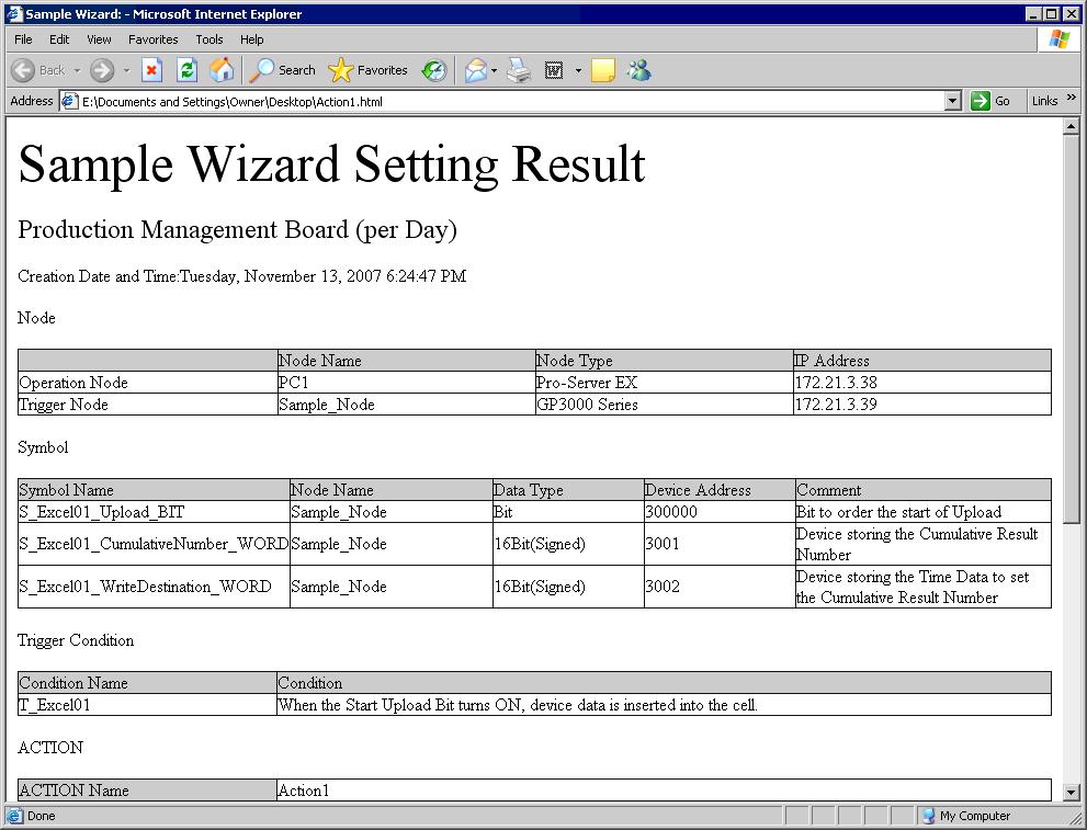 Trial of New Form STEP 6 Verifying Setting Result and Form Template This step opens the "Sample Wizard Setting Result" screen to verify the setting result.