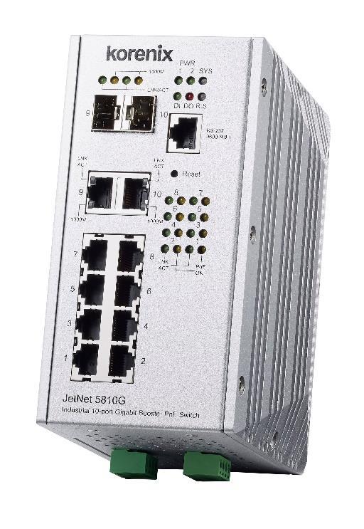 Rail type industrial Gigabit Managed Switch is designed with eight 10/100TX ports and two Gigabit RJ-45 / SFP combo ports.