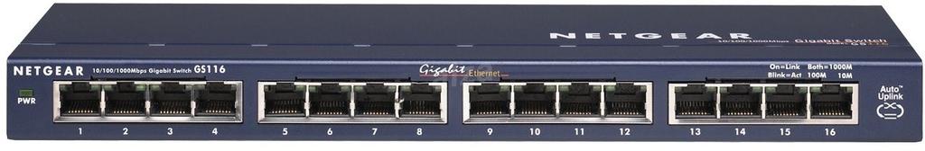 siete zapojiť ešte výkonný rozbočovač napr. NetGear GS116GE, ktorý disponuje 24 portami s rýchlosťou 1Gbit/s. Obr.