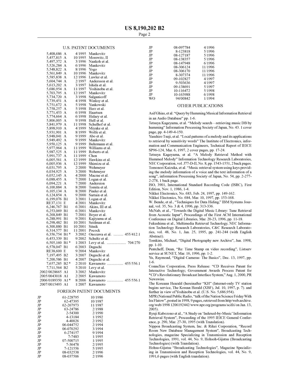 US 8,190.202 B2 Page 2 U.S. PATENT DOCUMENTS JP 08-0977.