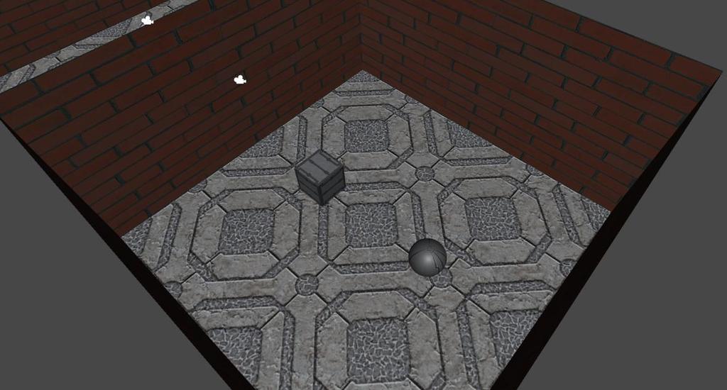 5 Results Chapter 5.1-5.7 show the results of the implemented simulation. 5.1 Scene room The scene room contains a cube and an orb with a metal texture placed in a line.