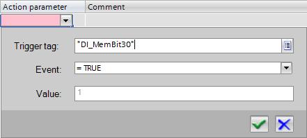 You can also enter an address into the "Trigger tag field. If the address has an associated tag, the tag name is displayed in the Action parameter field after the entry is complete.