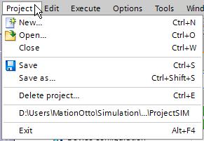 6.1 Project view user interface 6.1.2.2 S7-PLCSIM menu bar commands S7-PLCSIM project menu commands The Project commands are as follows: Menu text New Open Close Save Save as.