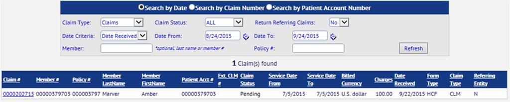 View Claims The Provider s Claims page allows you to see the claims that have been submi7ed for each of your members.