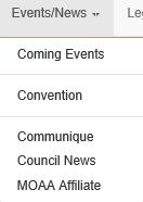 The Event/New dropdown has links to: Coming Events shows the Calendar of Coming Events for the Council.