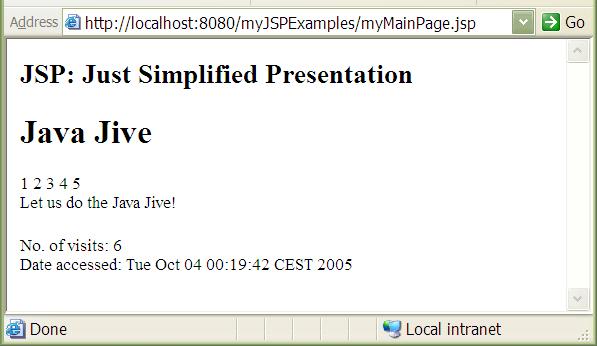 With an include directive copies of the resource are included in all main pages. Example: See myjspexamples application: myfooter.jsp, myheader.jsp, mymainpageiii.jsp, and mymainpageiv.