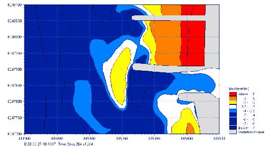 Model Calibration 5.2 Comparison of Measured and Calculated Bathymetries Use the Data Viewer to plot the initial bathymetry and the calculated bed level after the 11 days of simulation.