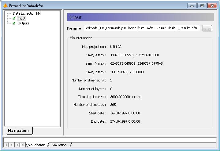 MIKE 21/3 Coupled Model FM Figure 5.3 Starting the Data Extraction FM tool in MIKE Zero In the 'Input' dialogue specify the name of the file containing the simulation results, see Figure 5.4.