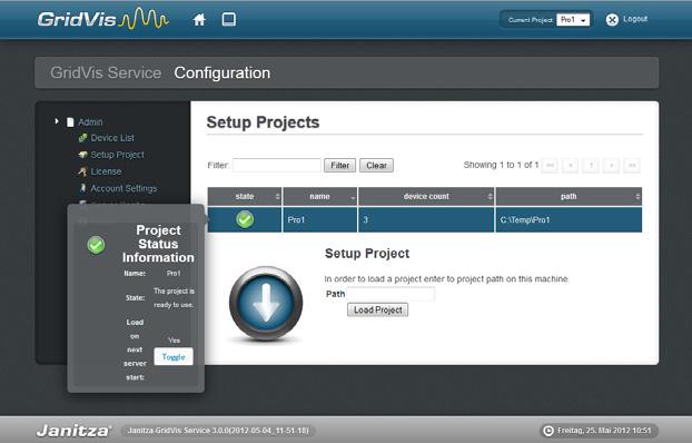 Project Setup The projects that have been created in the GridVis software (Basic Edition, Professional or Enterprise) should be integrated into project settings.